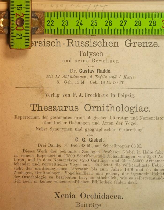 -, Von Hand: Inventar-/ Zugangsnummer, Buchhändler; '[?] / [?] / 22,- / 44'