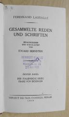 B 976b-1 : Ferdinand Lassalle - Gesammelte Reden und Schriften : Der Italienische Krieg : Franz von Sickingen. (1919)