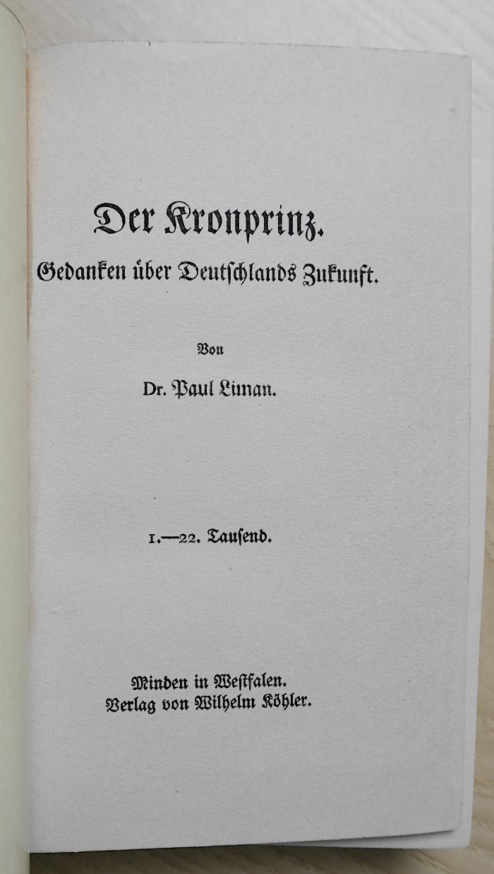 Gf 438 : Der Kronprinz. Gedanken über Deutschlands Zukunft. (1914)