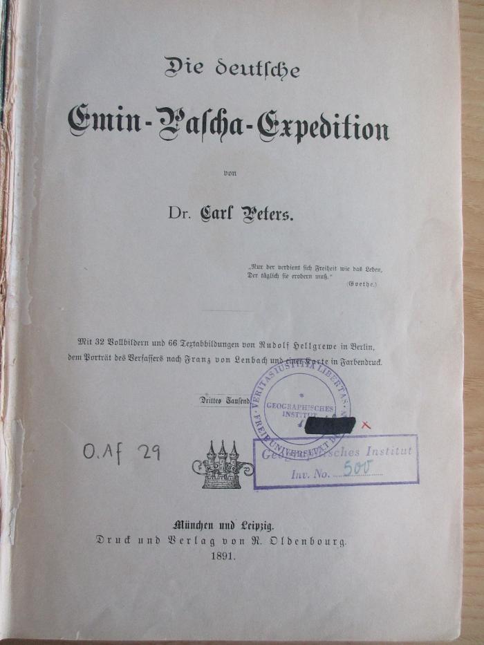 0.Af 29 : Die deutsche Emin-Pascha-Expedition  (1891)
