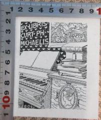 - (Michaelis, Curt), Etikett: Exlibris; 'Ex Libris Curt Ph. Michaelis'. 