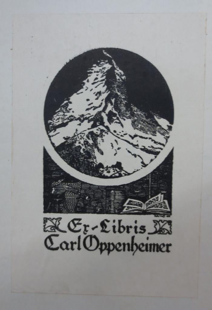 Ki 473: Physiologische und pathologische Chymologie nebst einigen Versuchen über Chymotherapie (1913);- (Oppenheimer, Carl), Etikett: Abbildung, Exlibris, Name, Datum; 'Ex-Libris Carl Oppenheimer
Käte Wolf 1910'.  (Prototyp)