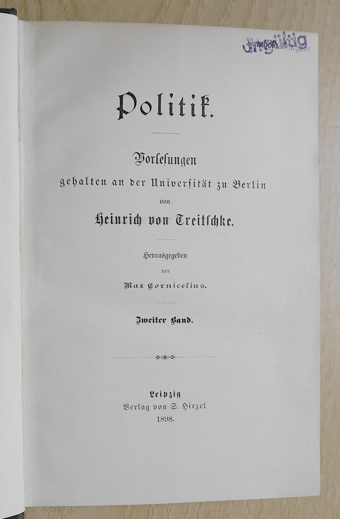 Ig 106-2a : Politik. Vorlesungen. 2. Band (1898)