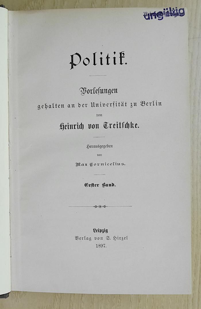 Ig 106-1a : Politik. Vorlesungen. 1. Band (1897)