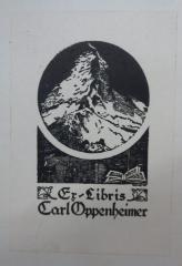 - (Oppenheimer, Carl), Etikett: Abbildung, Exlibris, Name, Datum; 'Ex-Libris Carl Oppenheimer
Käte Wolf 1910'.  (Prototyp)