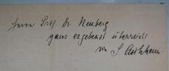 - (Neuberg, Carl;Aschheim, Selmar), Von Hand: Widmung, Autor, Name, Berufsangabe/Titel/Branche; 'Herrn Prof. Dr. Neuberg ganz ergebenst überreicht von S. Aschheim'. 