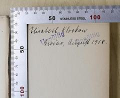 - (Klockow, Elisabeth), Von Hand: Name, Ortsangabe, Datum; 'Elisabeth Klockow Grodno, Aŭgŭst 1918.'. 