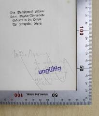 - (Brauer, Walter), Von Hand: Name, Datum; 'Walter Brauer von meinem Vater der das Buch von seinem Chef 1921 geschenkt bekam.
'. 