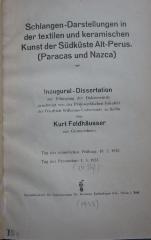 Dd 480: Schlangen-Darstellungen in der textilen und keramischen Kunst der Südküste Alt-Perus (Paracas und Nazca) (1933)