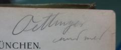- (Oettinger, [?]), Von Hand: Autogramm, Name, Berufsangabe/Titel/Branche; 'Oettinger 
cand. med.'. 
