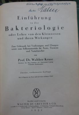 Kk 435 b Ers.: Einführung in die Bakteriologie oder Lehre von den Kleinwesen und ihren Wirkungen (1931)