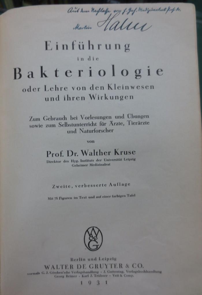 Kk 435 b Ers.: Einführung in die Bakteriologie oder Lehre von den Kleinwesen und ihren Wirkungen (1931)