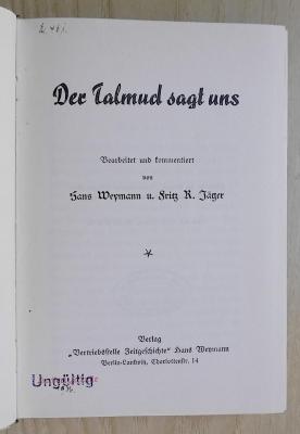 Pb 636 : Der Talmud sagt uns (1936)