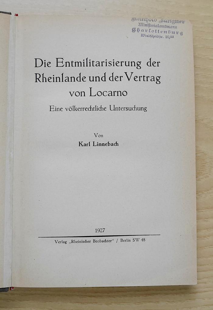 Bf 185 : Die Entmilitarisierung der Rheinlande und der Vertrag von Locarno (1927)