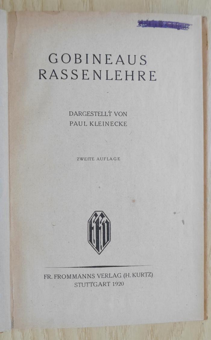 Bf 187 2 : Gobineaus Rassenlehre (1920)