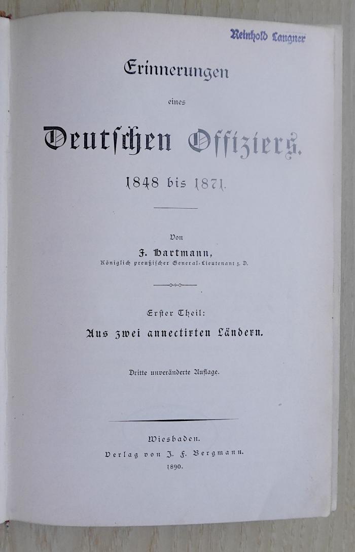 Gd 456-1/2&lt;3&gt; : Erinnerungen eines deutschen Offiziers. 1, Aus 2 annectirten Ländern  (1890)