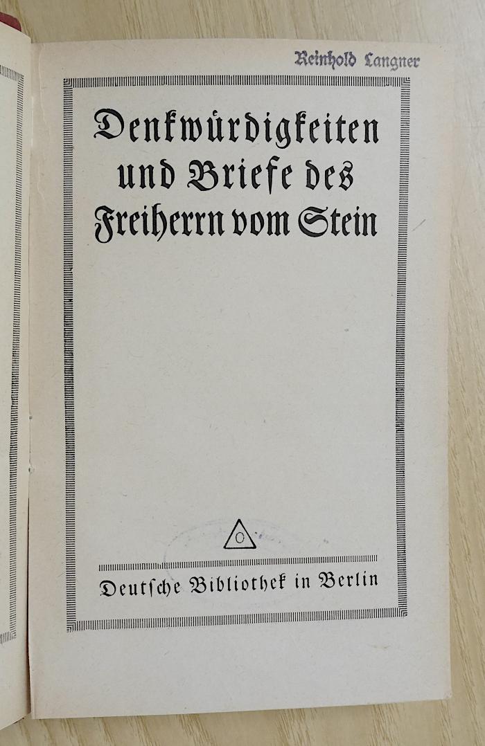 Gd 445 : Denkwürdigkeiten und Briefe des Freiherrn vom Stein (1920)