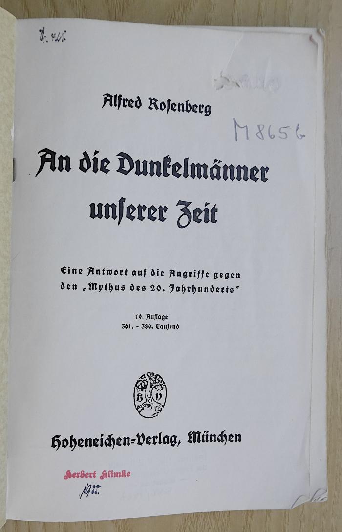 M 865b : An die Dunkelmänner unserer Zeit (1935)