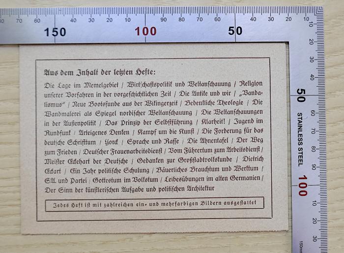 M 865b : An die Dunkelmänner unserer Zeit (1935);-, Papier: Buchhändler; 'Aus dem Inhalt der letzten Hefte: [...]'