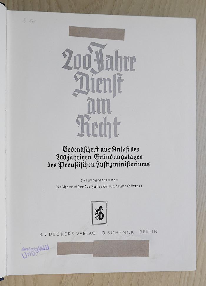 Ea 978 4.o : 200 Jahre Dienst am Recht (1938)