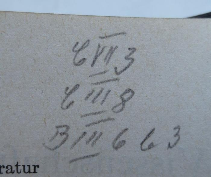 I 8054 4. Ex.: Science and health with key to the scriptures = Wissenschaft und Gesundheit mit Schlüssel zur Heiligen Schrift (1937);- (unbekannt), Von Hand: Nummer; 'C VII 3
C III 8
B III 6 b 3'. 