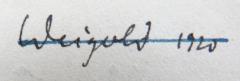 - (Weigold[?], H. Dr.), Von Hand: Name, Datum; 'Weigold[?] 1920.'. 