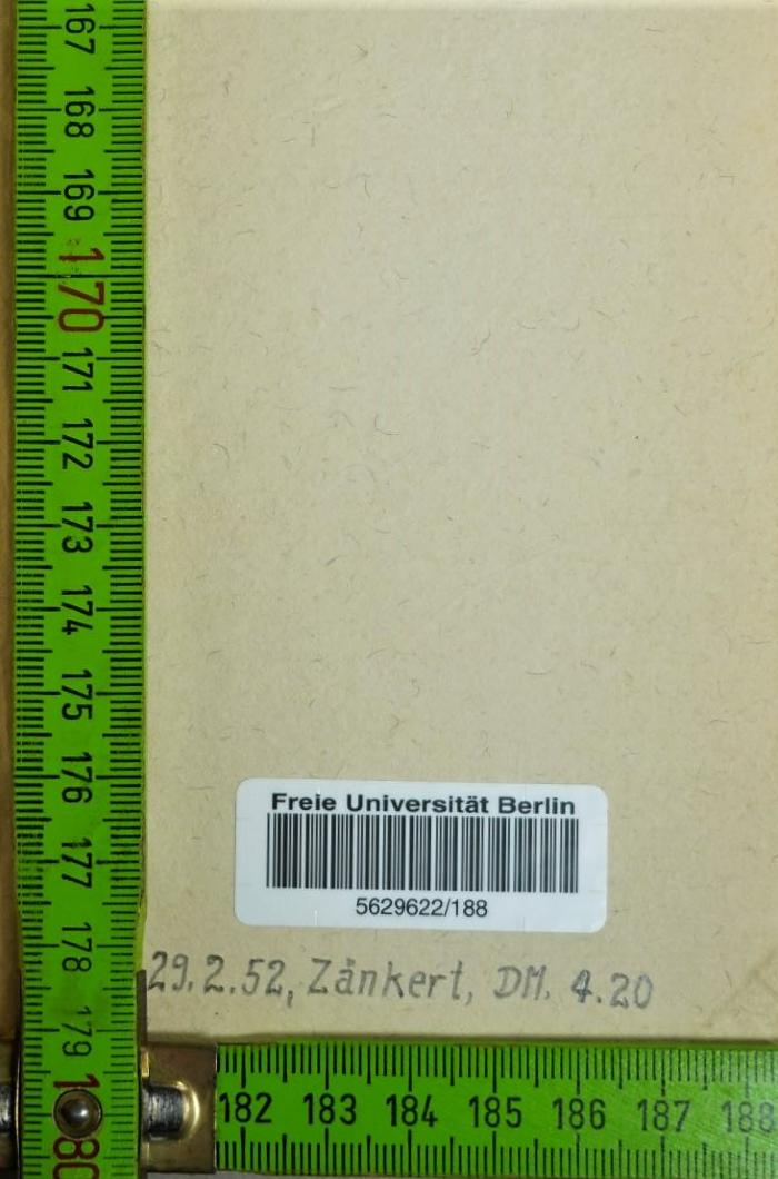 - (Zänkert), Von Hand: Buchbinder; '29.2.52. Zänkert, DM. 4.20'. 