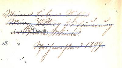 - (Wetrig[?], Mary[?];[...], Minna[?]), Von Hand: Widmung, Name, Datum; 'Meiner lieben Nichte Märy[?] Wetrig[?] zur Erinnerung an Tante Minna[?] / Weihnachten 1897'. 