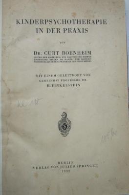 Kl 118 Ers.: Kinderpsychotherapie in der Praxis (1932)