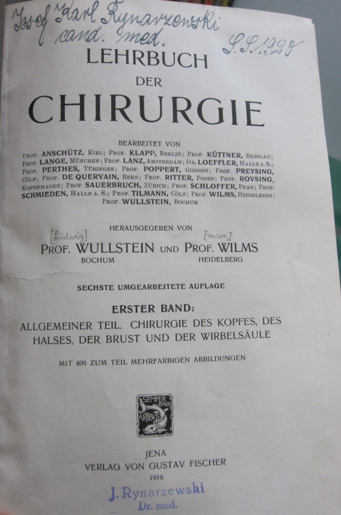 Km 155 f 1: Lehrbuch der Chirurgie (1918)