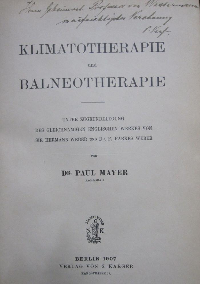 Kn 187: Klimatotherapie und Balneotherapie (1907)