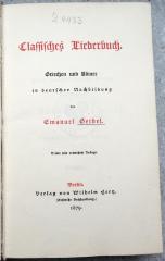 Z 4933 : Classisches Liederbuch. Griechen und Römer in deutscher Nachbildung (1879)