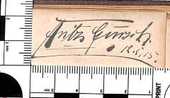 - (Gursik[?], Fritz), Von Hand: Name, Datum; 'Fritz Gursik[?] /12.5.15.'. 