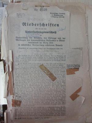 34/80/40503(0) : Niederschriften über die von dem Untersuchungsausschuß zur Nachprüfung der Ursachen, des Umfangs und der Wirkungen des Kommunistischen Aufstandes in Mitteldeutschland im März 1921 in mündlicher Verhandlung erhobenen Beweise. (1922)