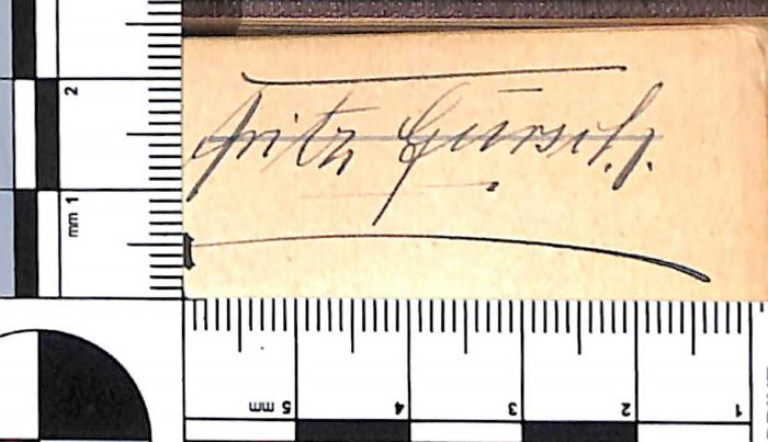 - (Gursik[?], Fritz), Von Hand: Name, Ortsangabe, Datum; 'Fritz Gursik[?] / Hildesheim, 12.5.15'. 