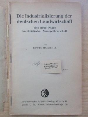 38/80/40104(2) : Die Industrialisierung der deutschen Landwirtschaft: eine neue Phase kapitalistischer Monopolherrschaft (1928)