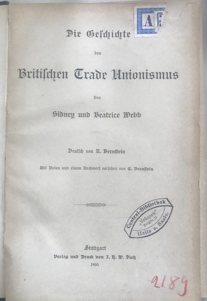 38/80/40850(4) : Die Geschichte des Britischen Trade Unionismus (1895)