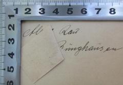 - (Rau, Alfred), Von Hand: Name, Ortsangabe; 'Alfred Rau Bünghausen'. 