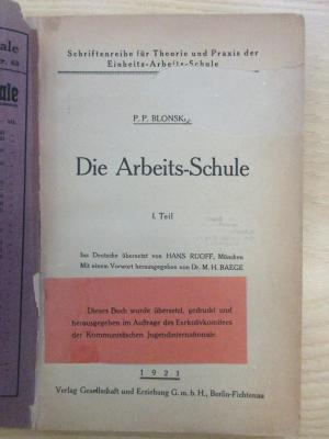 38/80/40880(5) : Die Arbeitsschule (1921)