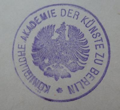 IV;IV 9713;9713 1 2.Ex.;2 1 2.Ex.: Malerwerke des neunzehnten Jahrhunderts : Beitrag zur Kunstgeschichte (1895-1898);- (Akademie der Künste), Stempel: Berufsangabe/Titel/Branche, Emblem, Name, Ortsangabe; 'Königliche Akademie der Künste zu Berlin'.  (Prototyp)