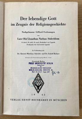 Gd 12 (ausgesondert) : Der lebendige Gott im Zeugnis der Religionsgeschichte (1942)
