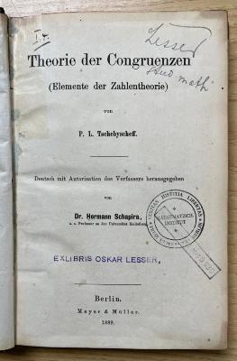 SK 180 C387 : Theorie der Congruenzen (1889)
