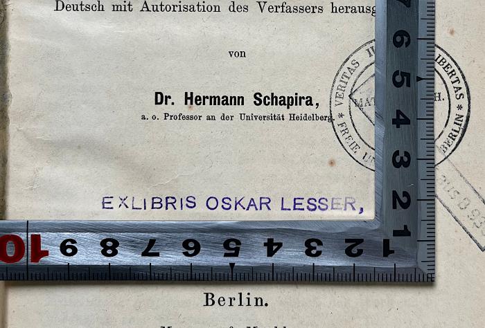 SK 180 C387 : Theorie der Congruenzen (1889);- (Lesser, Oskar), Stempel: Name; 'Exlibris Oskar Lesser,'.  (Prototyp)