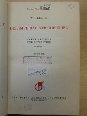 SZ Ab 654,19 : Der imperialistische Krieg. Imperialismus und Revolution. Band XIX (1930)