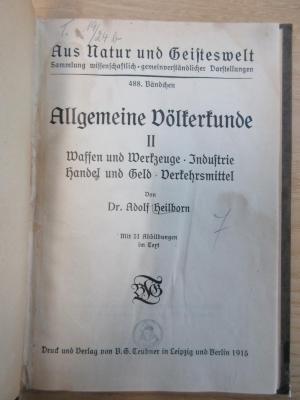 II 3008-2 : Allgemeine Völkerkunde. Waffen u. Werkzeuge, Handel u. Geld, Verkehrsmittel. (1915)