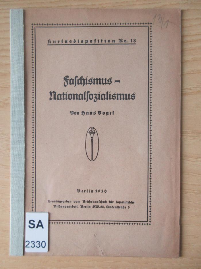 SA 2330 : Faschismus - Nationalsozialismus (1930)