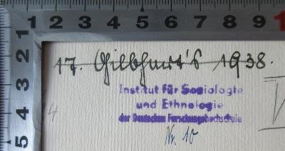 - (Krüger, Martin), Von Hand: Datum; '17. Gilbhart's [Oktober] 1938.'. 
