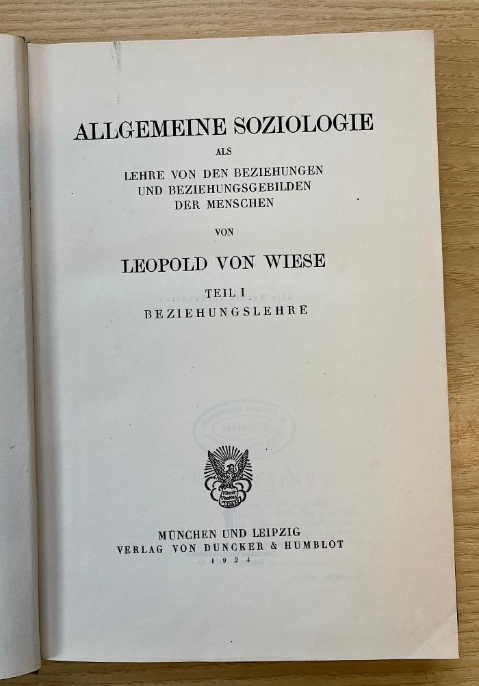 Ba 9a-1 : Allgemeine Soziologie: Beziehungslehre (1924)