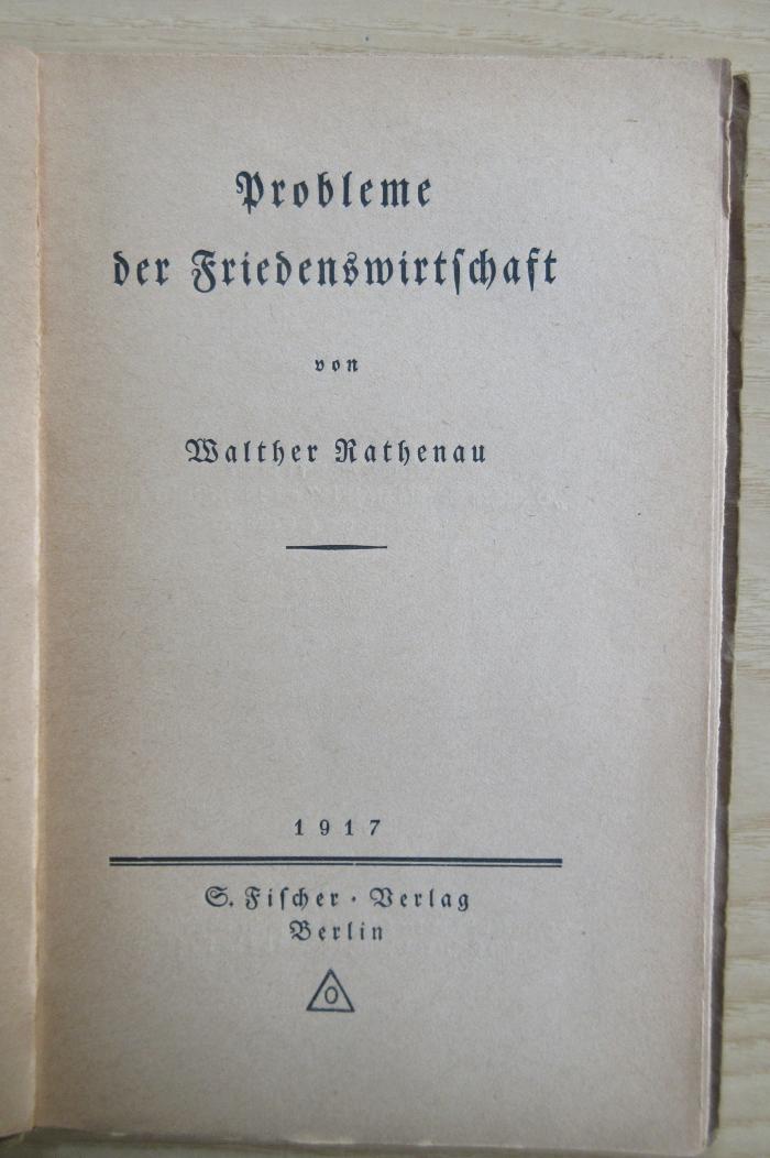 SH 1598 : Probleme der Friedenswirtschaft (1917)