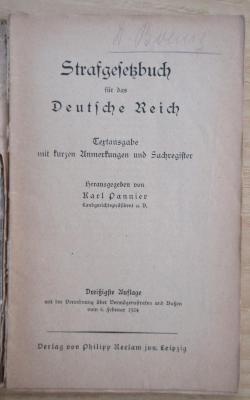 SH 190 : Strafgesetzbuch für das Deutsche Reich (1932)